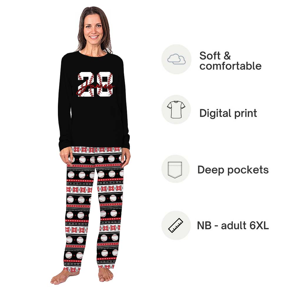 Exclusive Baseball Font Customizable Name And Number Christmas Pajamas 2